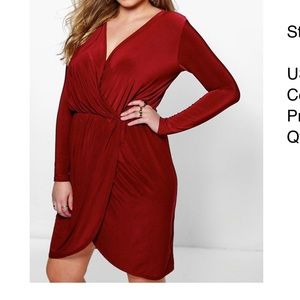 Deep Red Slinky Wrap Front Dress